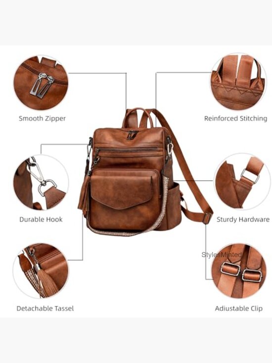 Women\'s Vegan Leather Fashion Backpack Purse with Wallet Set Medium Size Travel main image 5